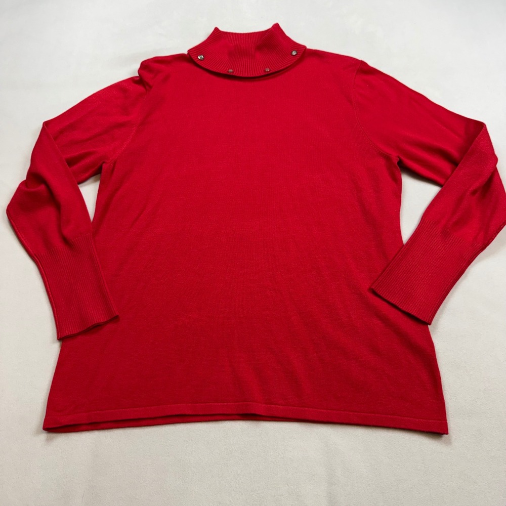 Marble Scotland Women Red Mock Neck Button Detail Knit Sweater Size L